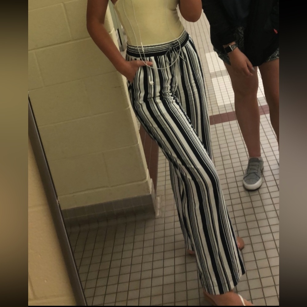 Maurices navy blue and white striped float pants beach coverup